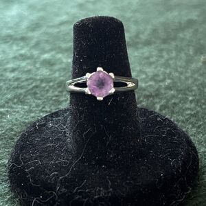 Vintage 925 Sterling Silver Genuine Round Cut Amethyst Engagement Ring SZ6.5